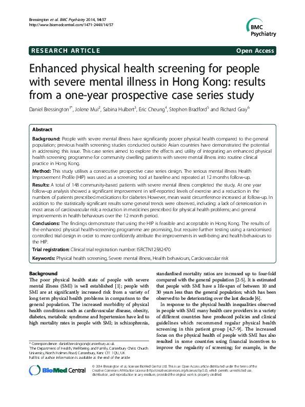 (PDF) Enhanced physical health screening for people with severe mental ...