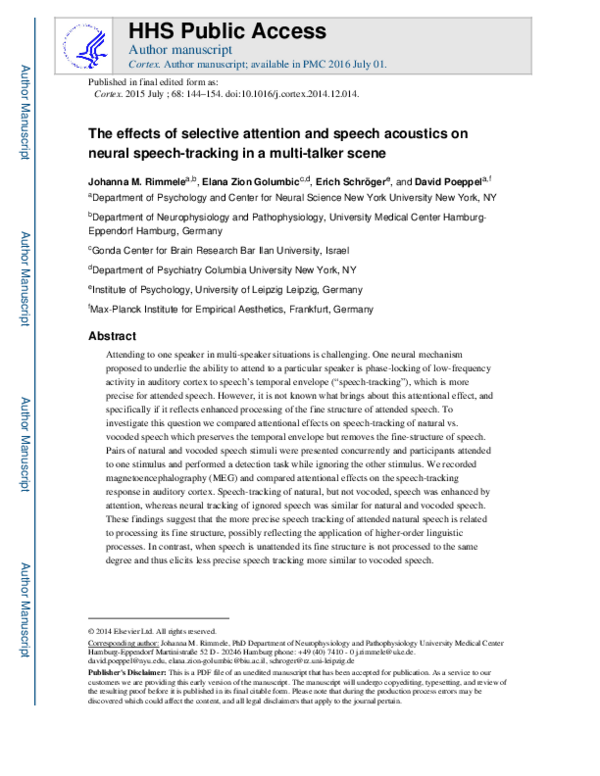 (PDF) The effects of selective attention and speech acoustics on neural ...