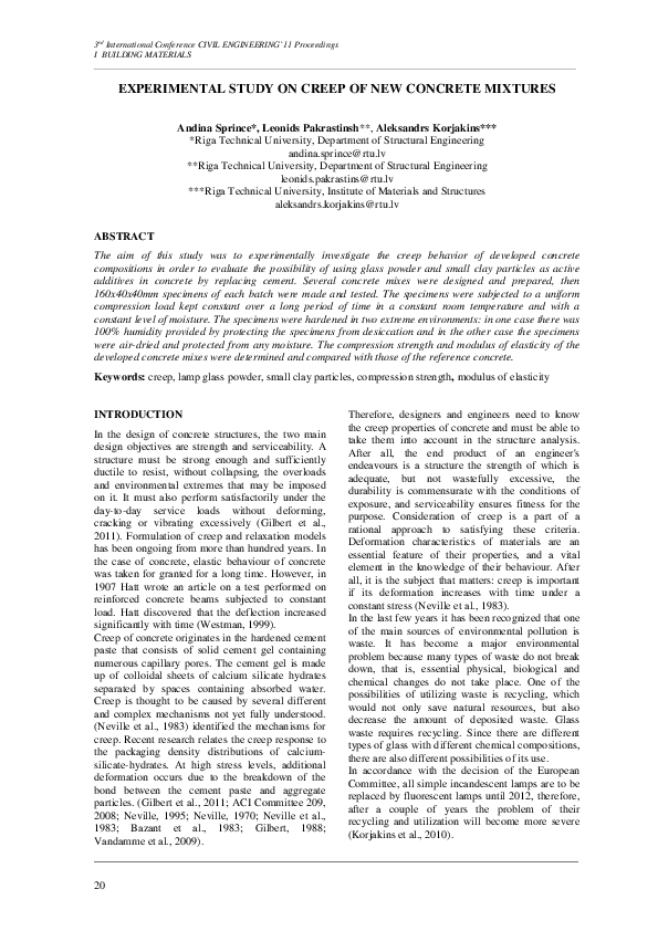 (PDF) Experimental Study on Creep of New Concrete Mixtures