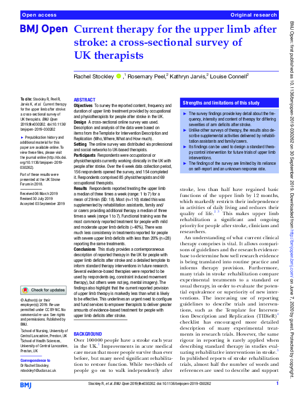 (PDF) Current therapy for the upper limb after stroke: a cross ...