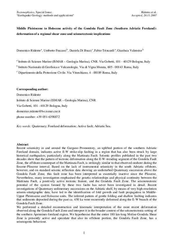 (PDF) Middle Pleistocene to Holocene activity of the Gondola Fault Zone ...