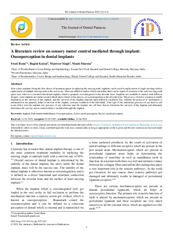(PDF) A literature review on sensory motor control mediated through ...