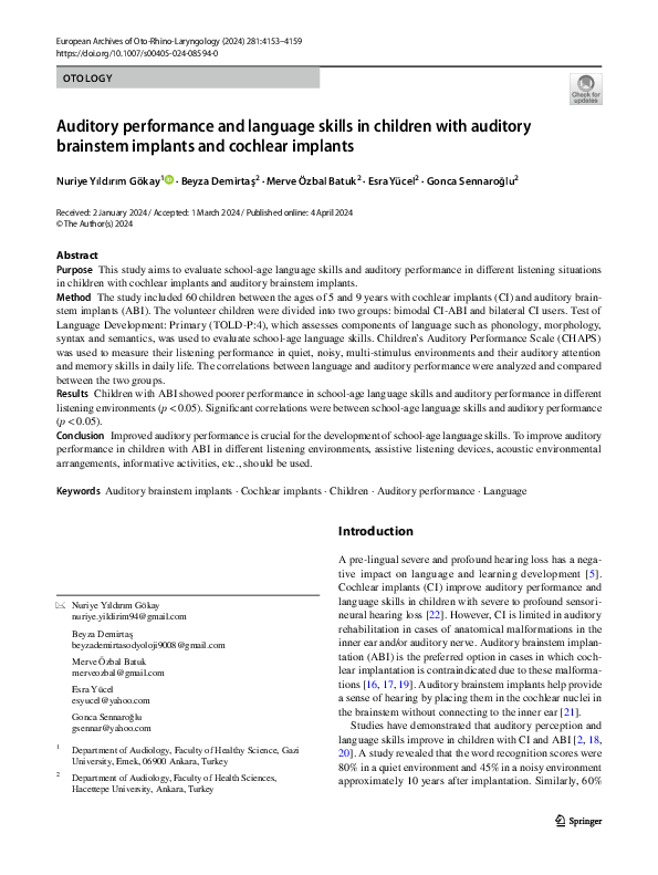 (PDF) Auditory performance and language skills in children with ...