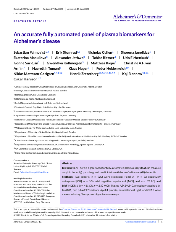 (PDF) An accurate fully automated panel of plasma biomarkers for ...