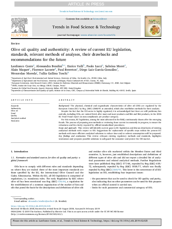 (PDF) Olive oil quality and authenticity: A review of current EU ...