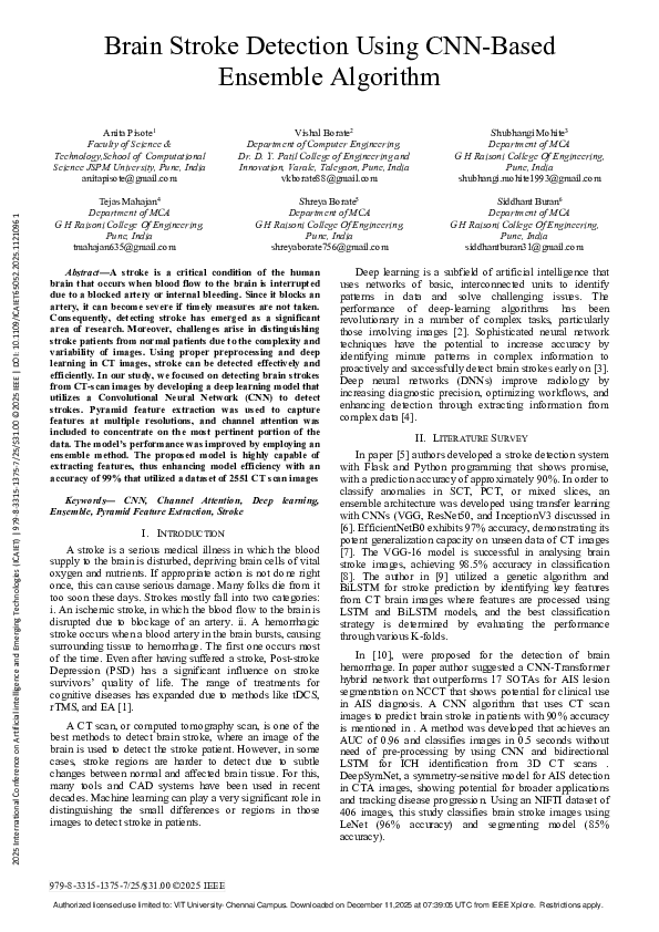 (PDF) Brain Stroke Detection Using CNN-Based Ensemble Algorithm