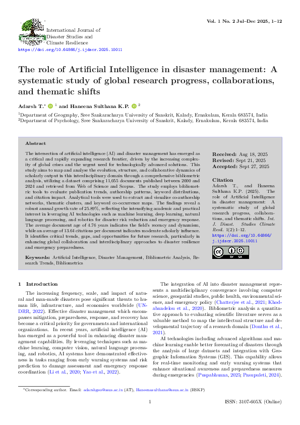 (PDF) The role of Artificial Intelligence in disaster management: A ...