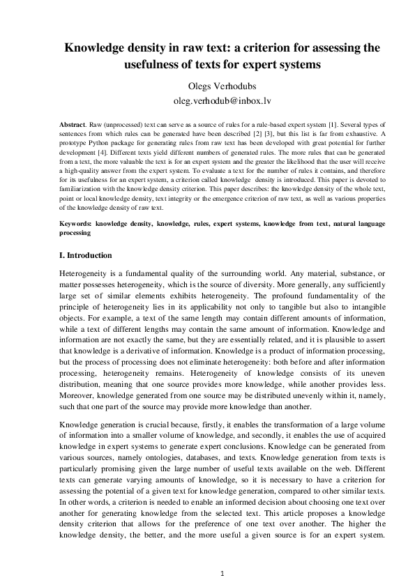 (PDF) Knowledge density in raw text: a criterion for assessing the ...