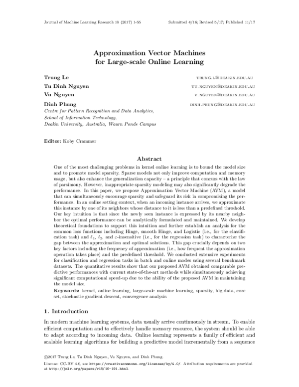 (PDF) Approximation Vector Machines for Large-scale Online Learning