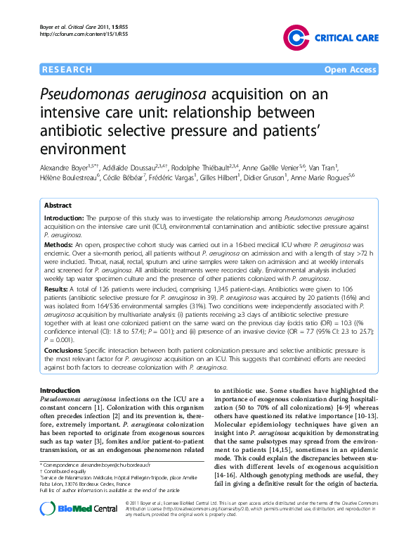 (PDF) Pseudomonas aeruginosa acquisition on an intensive care unit ...
