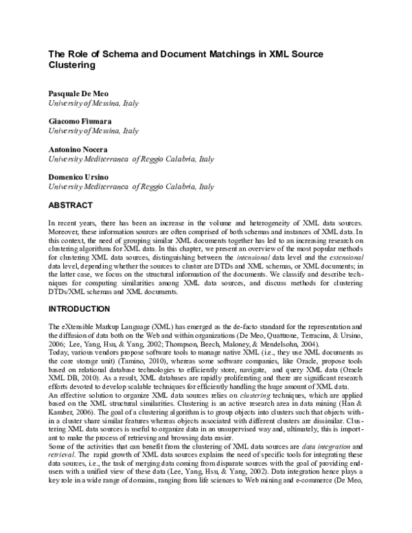 (PDF) The Role of Schema and Document Matchings in XML Source Clustering
