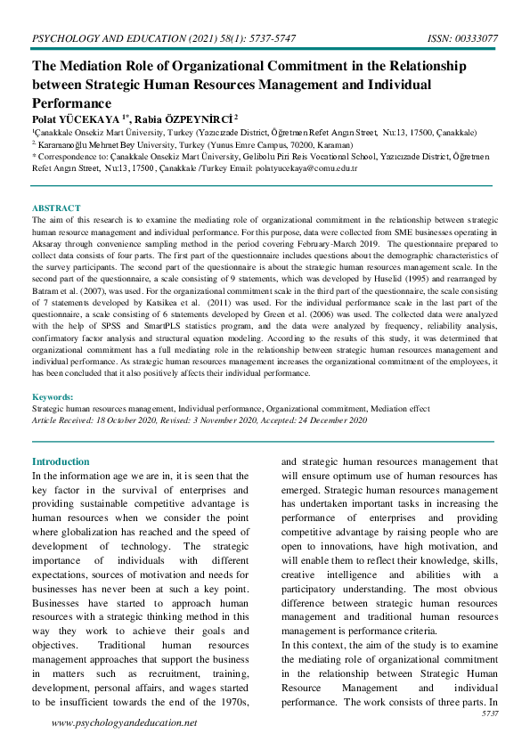 (PDF) The Mediation Role of Organizational Commitment in the ...