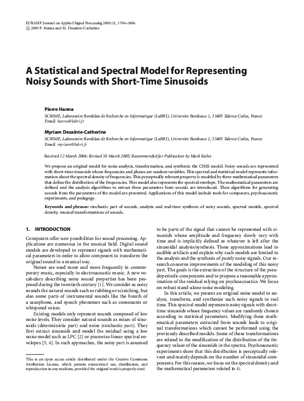 (PDF) A Statistical and Spectral Model for Representing Noisy Sounds ...