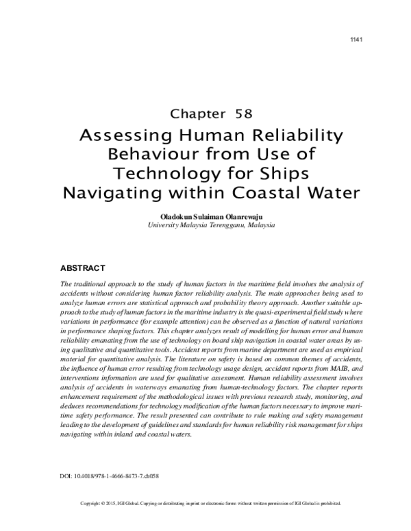(PDF) Assessing Human Reliability Behaviour from Use of Technology for ...