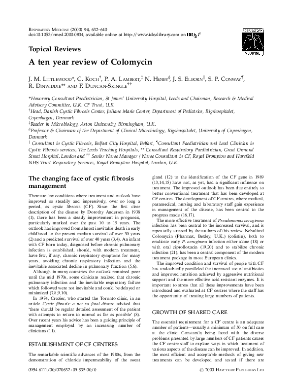 (PDF) A ten year review of Colomycin