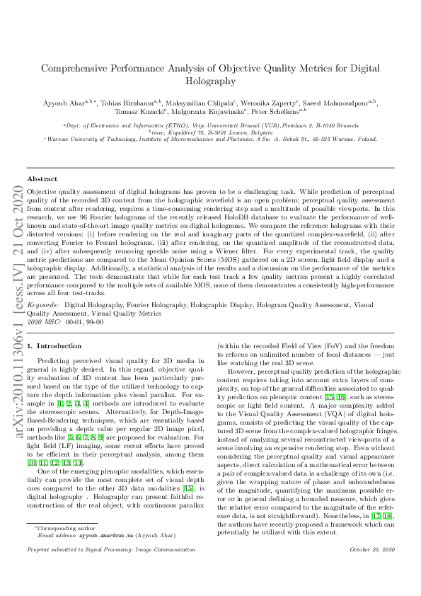 (PDF) Comprehensive performance analysis of objective quality metrics ...