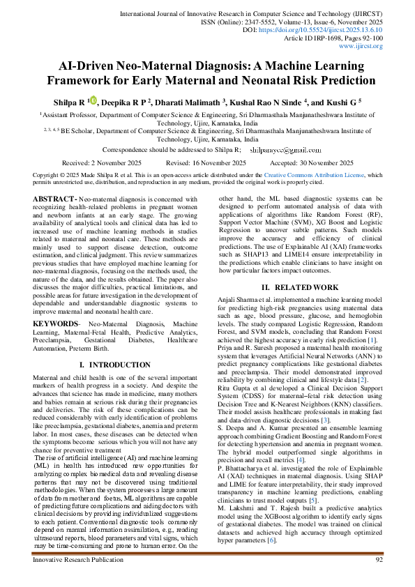 (PDF) AI-Driven Neo-Maternal Diagnosis: A Machine Learning Framework ...