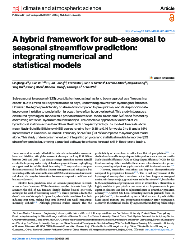 (PDF) A hybrid framework for sub-seasonal to seasonal streamflow ...