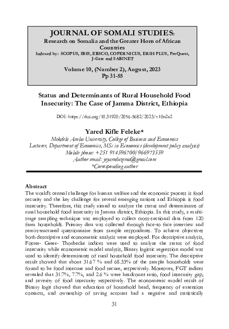 (PDF) Status and Determinants of Rural Household Food Insecurity: The ...
