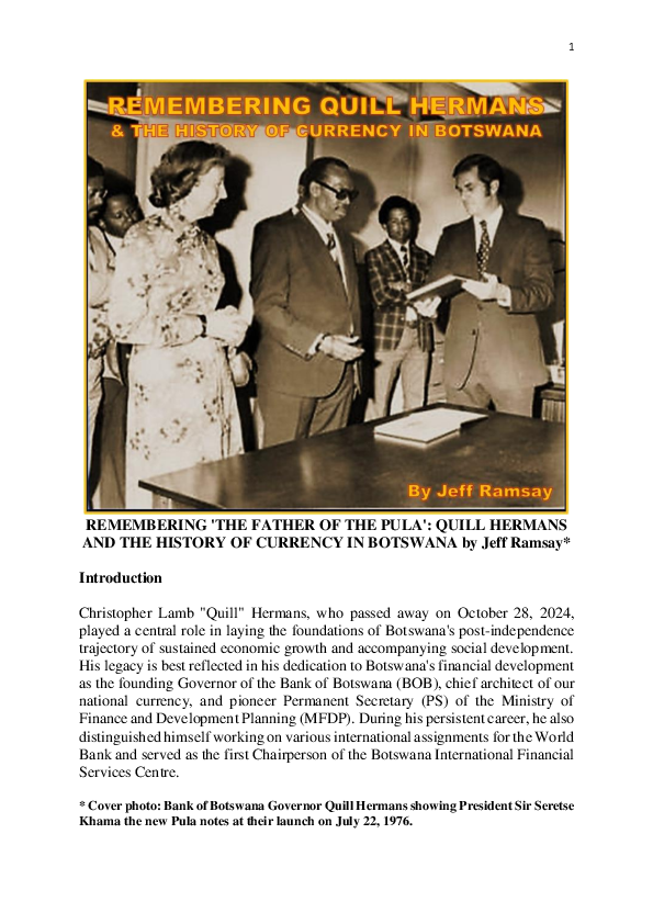 (PDF) REMEMBERING 'THE FATHER OF THE PULA': QUILL HERMANS AND THE ...