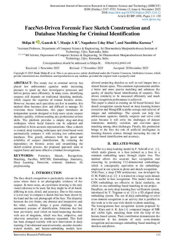 (PDF) FaceNet-Driven Forensic Face Sketch Construction and Database ...