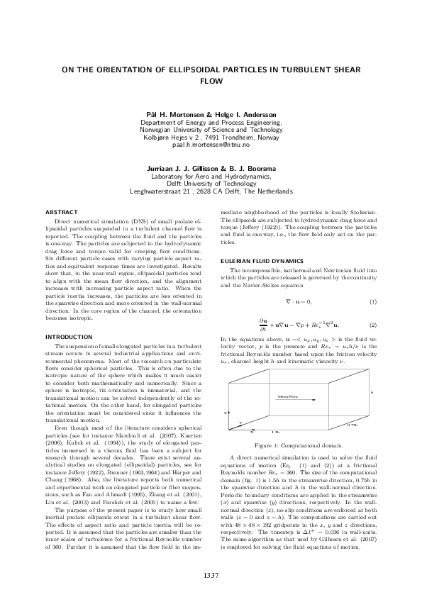 (PDF) On the orientation of ellipsoidal particles in a turbulent shear flow
