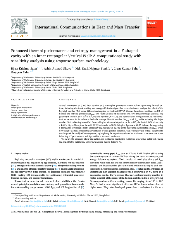 (PDF) Enhanced thermal performance and entropy management in a Y-shaped ...