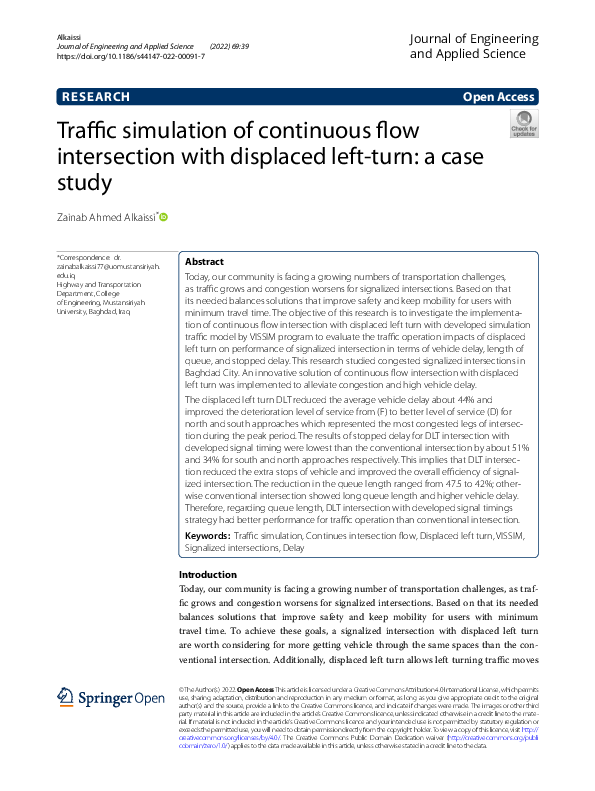(PDF) Traffic simulation of continuous flow intersection with displaced ...