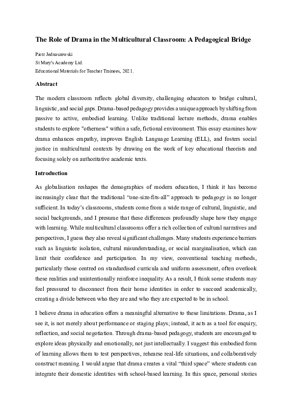 (PDF) The Role of Drama in the Multicultural Classroom: A Pedagogical ...