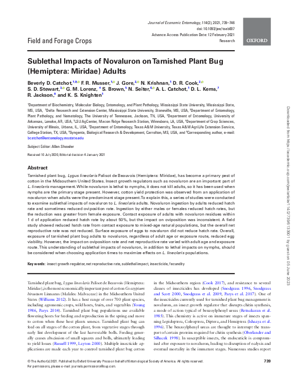 (PDF) Sublethal Impacts of Novaluron on Tarnished Plant Bug (Hemiptera ...