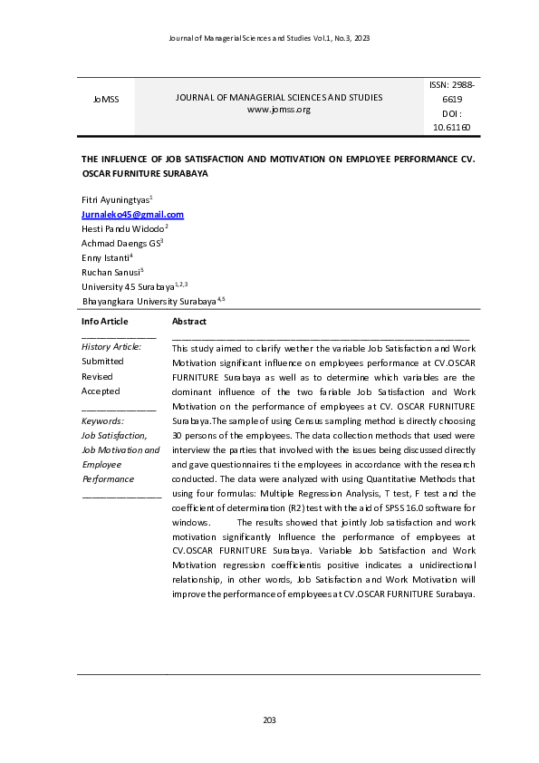 (PDF) The Influence of Job Satisfaction and Motivation on Employee ...