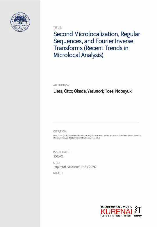 (PDF) Second Microlocalization, Regular Sequences, and Fourier Inverse ...