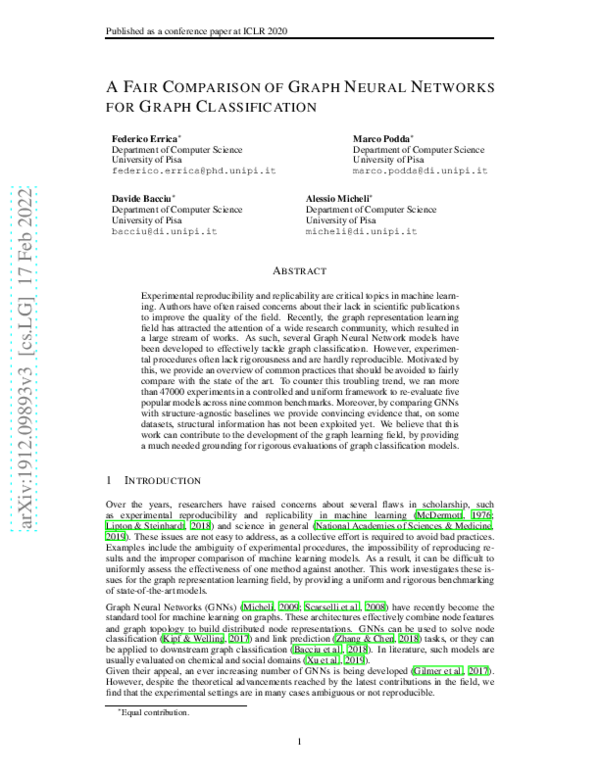 (PDF) A Fair Comparison of Graph Neural Networks for Graph Classification