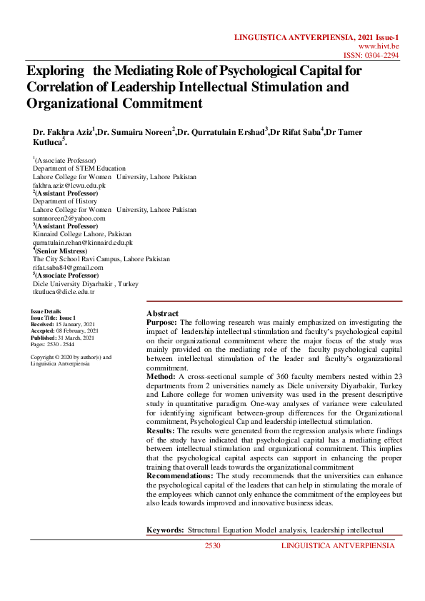 (PDF) Exploring the Mediating Role of Psychological Capital for ...