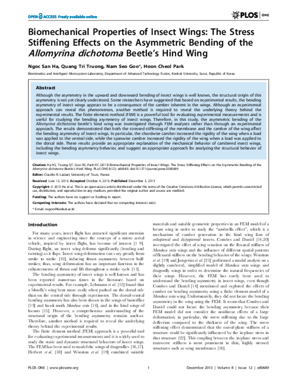 (PDF) Biomechanical Properties of Insect Wings: The Stress Stiffening ...