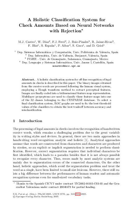 (PDF) A Holistic Classification System for Check Amounts Based on ...