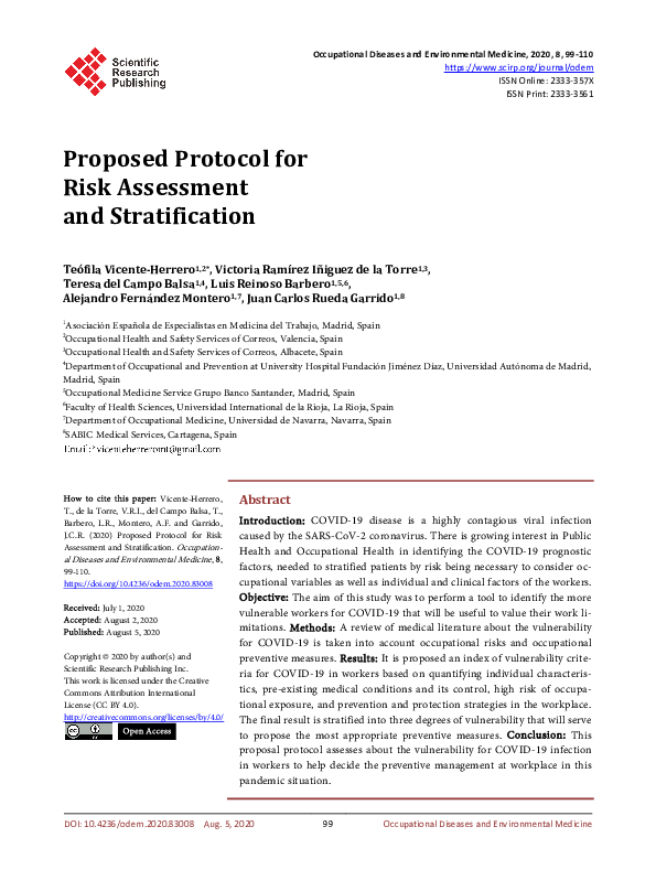 (PDF) Proposed Protocol for Risk Assessment and Stratification