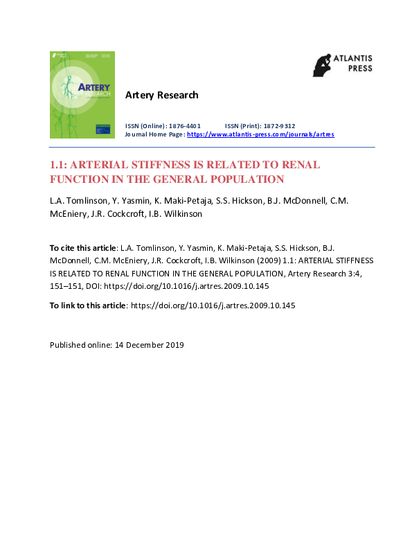 (PDF) 1.1 Arterial Stiffness is Related to Renal Function in the ...