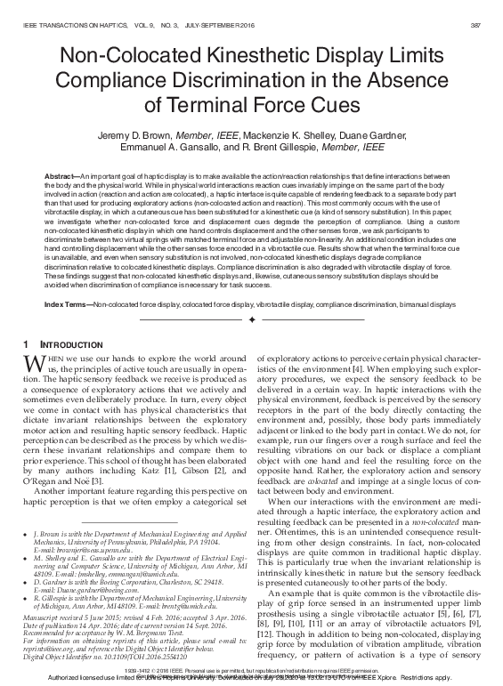 (PDF) Non-Colocated Kinesthetic Display Limits Compliance ...
