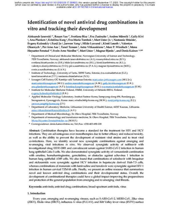(PDF) Identification of novel antiviral drug combinations in vitro and ...