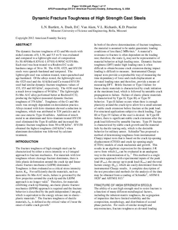 (PDF) Dynamic Fracture Toughness of High Strength Cast Steels