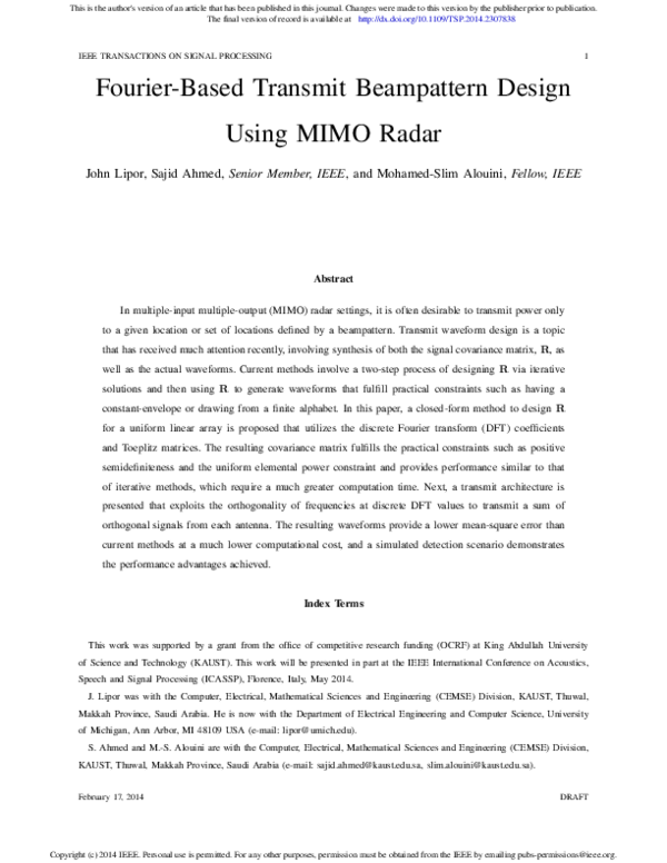 (PDF) Fourier-Based Transmit Beampattern Design Using MIMO Radar