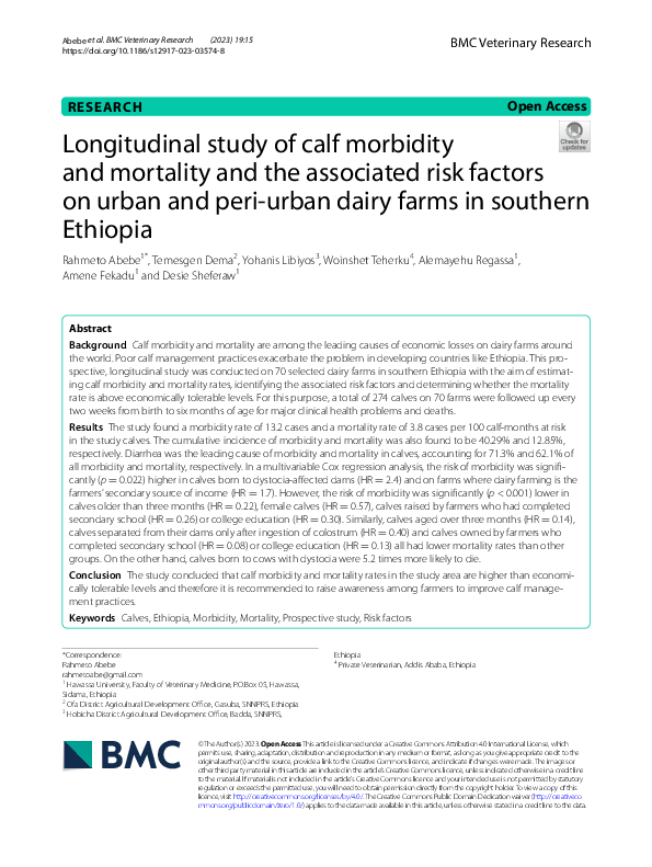 (PDF) Longitudinal study of calf morbidity and mortality and the ...