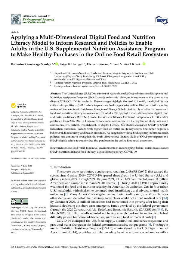 (PDF) Applying a Multi-Dimensional Digital Food and Nutrition Literacy ...