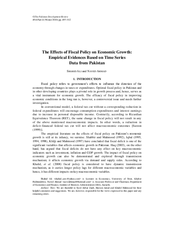 (PDF) The Effects of Fiscal Policy on Economic Growth: Empirical ...