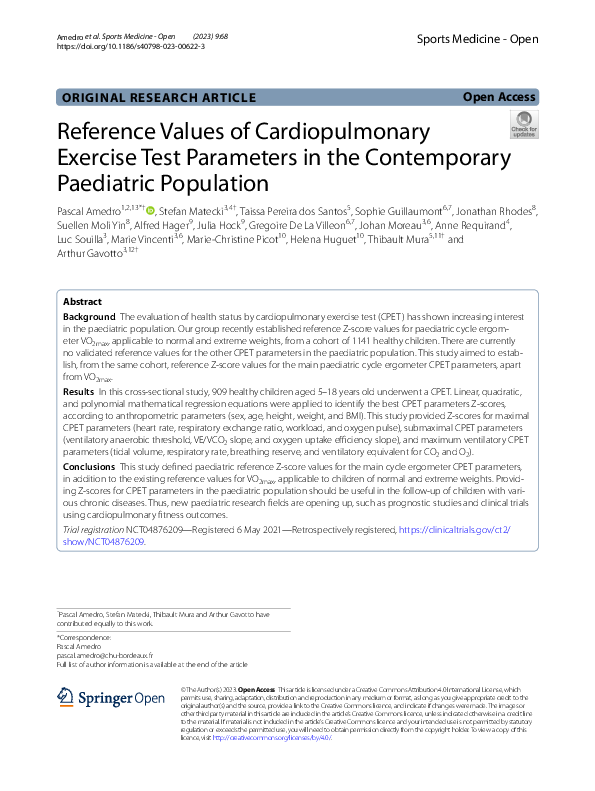 (PDF) Reference values of cardiopulmonary exercise test parameters in ...