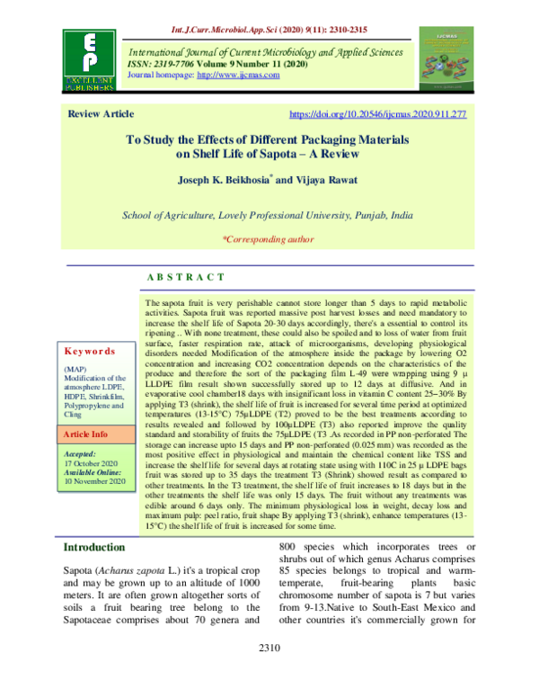 (PDF) To Study the Effects of Different Packaging Materials on Shelf ...