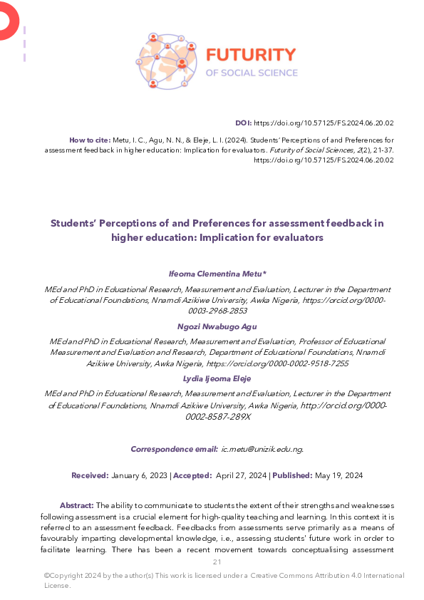 (PDF) Students’ Perceptions of and Preferences for assessment feedback ...