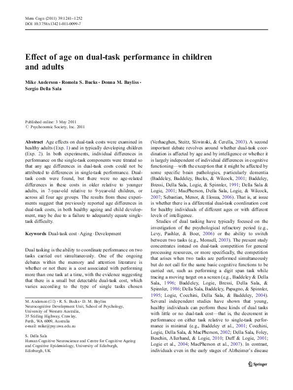 (PDF) Effect of age on dual-task performance in children and adults