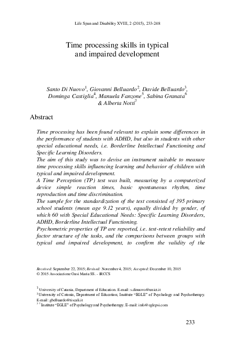(PDF) Time processing skills in typical and impaired development